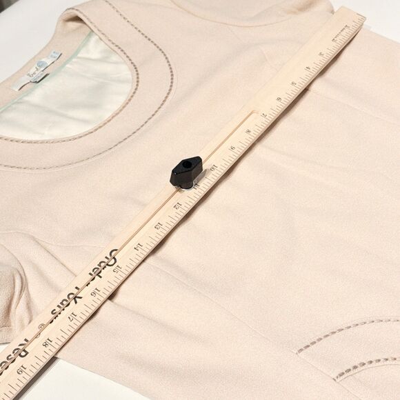 Boden Beige Wool Shift Dress Decorative Stitching Women's Size 8 Long - Picture 13 of 15